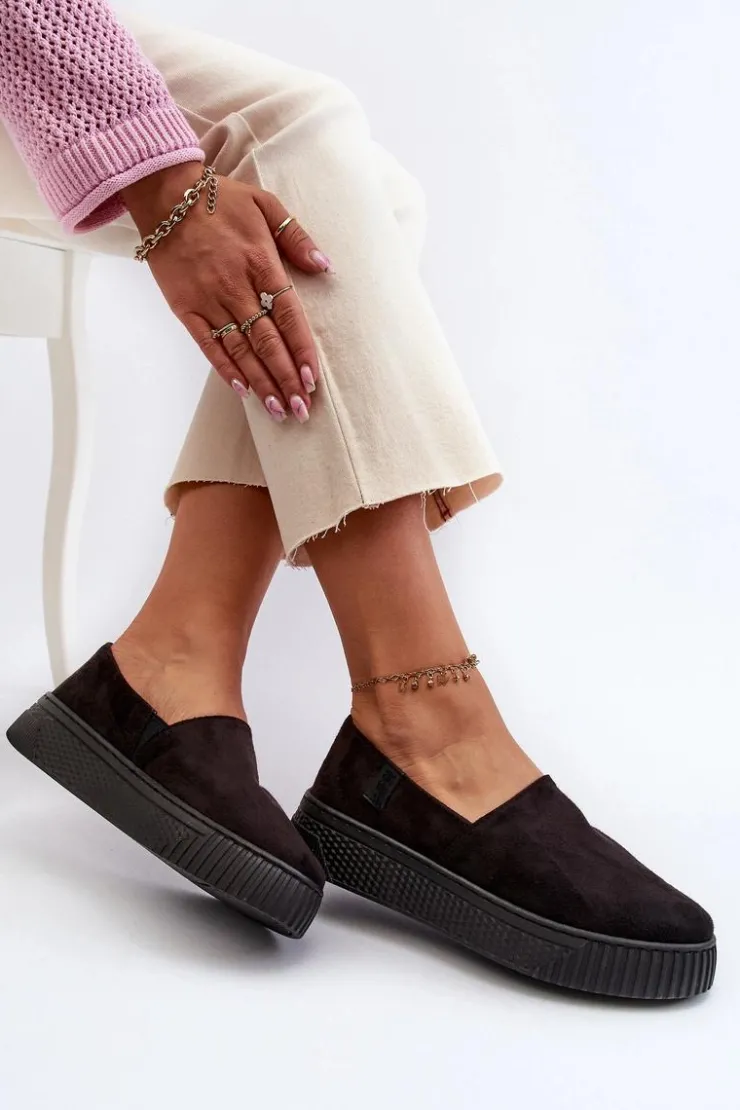 Big Star Shoes Trampki Damskie Slip-On|Trampki Damskie Big Star*Tenisówki Damskie Na Platformie NN276010 Memory Foam System Czarne