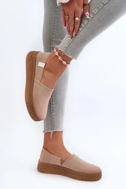 Best Big Star Shoes Tenisówki Damskie Na Platformie NN276007 Memory Foam System Beżowe