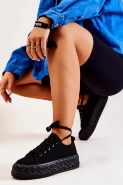 Damskie Boto Tenisówki Na Masywnej Platformie Czarne Suzane