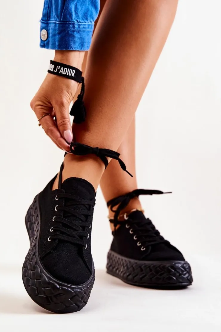 Damskie Boto Tenisówki Na Masywnej Platformie Czarne Suzane