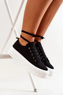 Clearance Boto Tenisówki Na Masywnej Platformie Czarno-Białe Suzane