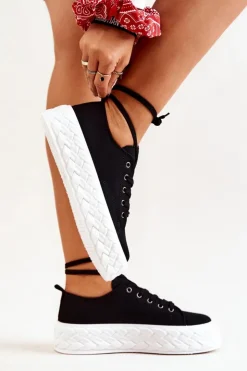 Clearance Boto Tenisówki Na Masywnej Platformie Czarno-Białe Suzane