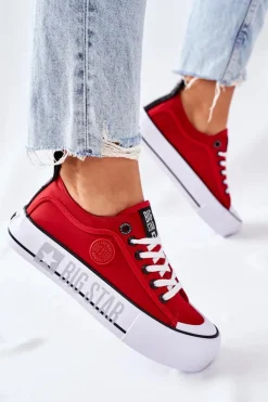 Damskie Big Star Shoes Tenisówki Na Platformie BIG STAR II274025 Czerwone