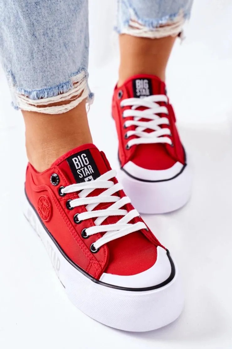 Damskie Big Star Shoes Tenisówki Na Platformie BIG STAR II274025 Czerwone