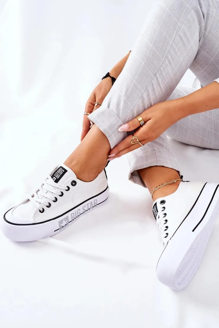 Big Star Shoes Trampki Damskie Big Star|Trampki Damskie Niskie*Tenisówki Na Platformie BIG STAR II274021 Białe