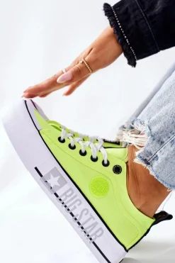 Best Big Star Shoes Tenisówki Na Platformie BIG STAR II274022 Neonowe Żółte