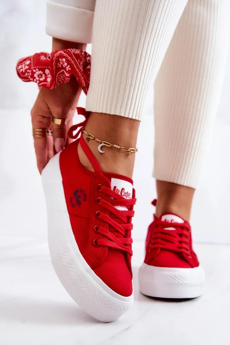 Damskie Lee Cooper Tenisówki Na Platformie LCW-22-31-0834L Czerwone