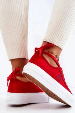 Damskie Lee Cooper Tenisówki Na Platformie LCW-22-31-0834L Czerwone