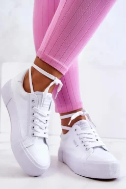 Lee Cooper Trampki Damskie Niskie*Tenisówki Na Platformie LCW-22-31-0884L Białe Biały