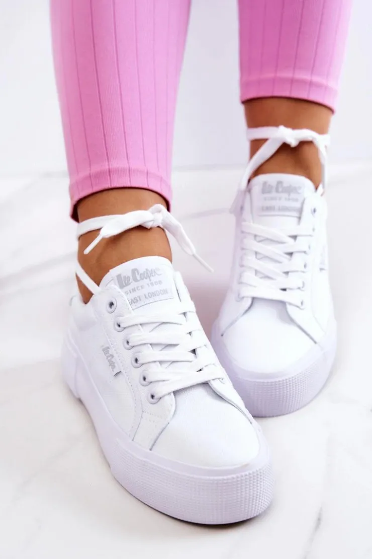 Lee Cooper Trampki Damskie Niskie*Tenisówki Na Platformie LCW-22-31-0884L Białe Biały