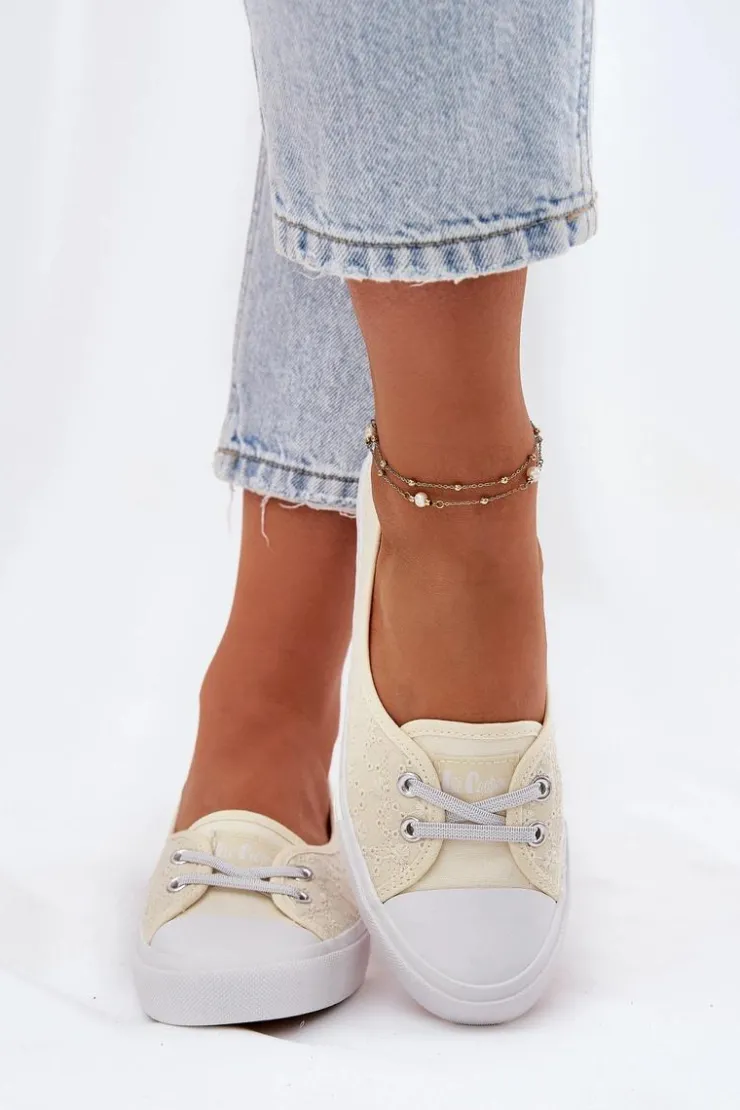 Damskie Lee Cooper Tenisówki Trampki Damskie Z Haftem LCW-25-31-3445L Beżowe