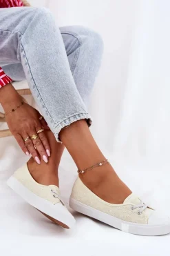 Damskie Lee Cooper Tenisówki Trampki Damskie Z Haftem LCW-25-31-3445L Beżowe