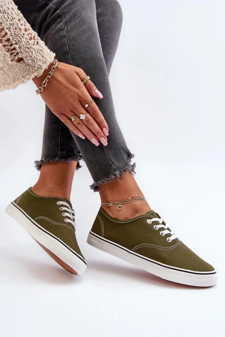 Damskie Boto Tenisówki Trampki Damskie Klasyczne Ciemnozielone Olvali