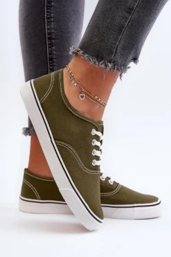 Damskie Boto Tenisówki Trampki Damskie Klasyczne Ciemnozielone Olvali