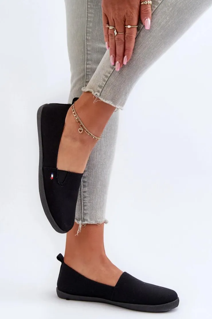 Damskie Evento Tenisówki Trampki Slip-On Damskie Czarne Adrancia