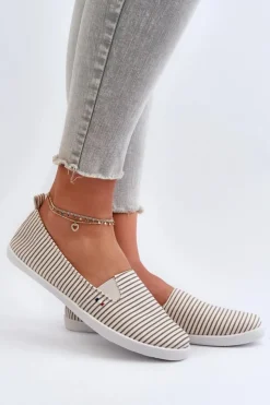 Online Evento Tenisówki Trampki Slip-On W Paski Damskie Beżowe Pazaria
