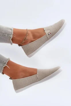 Online Evento Tenisówki Trampki Slip-On W Paski Damskie Beżowe Pazaria