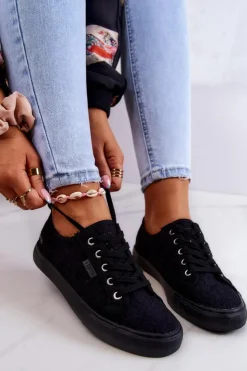 Damskie Big Star Shoes Trampki Ażurowe BIG STAR JJ274064 Czarne