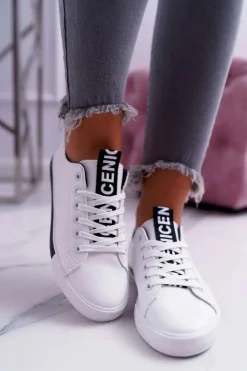 New Boto Trampki Damskie Białe Czarny Pasek Nigrid