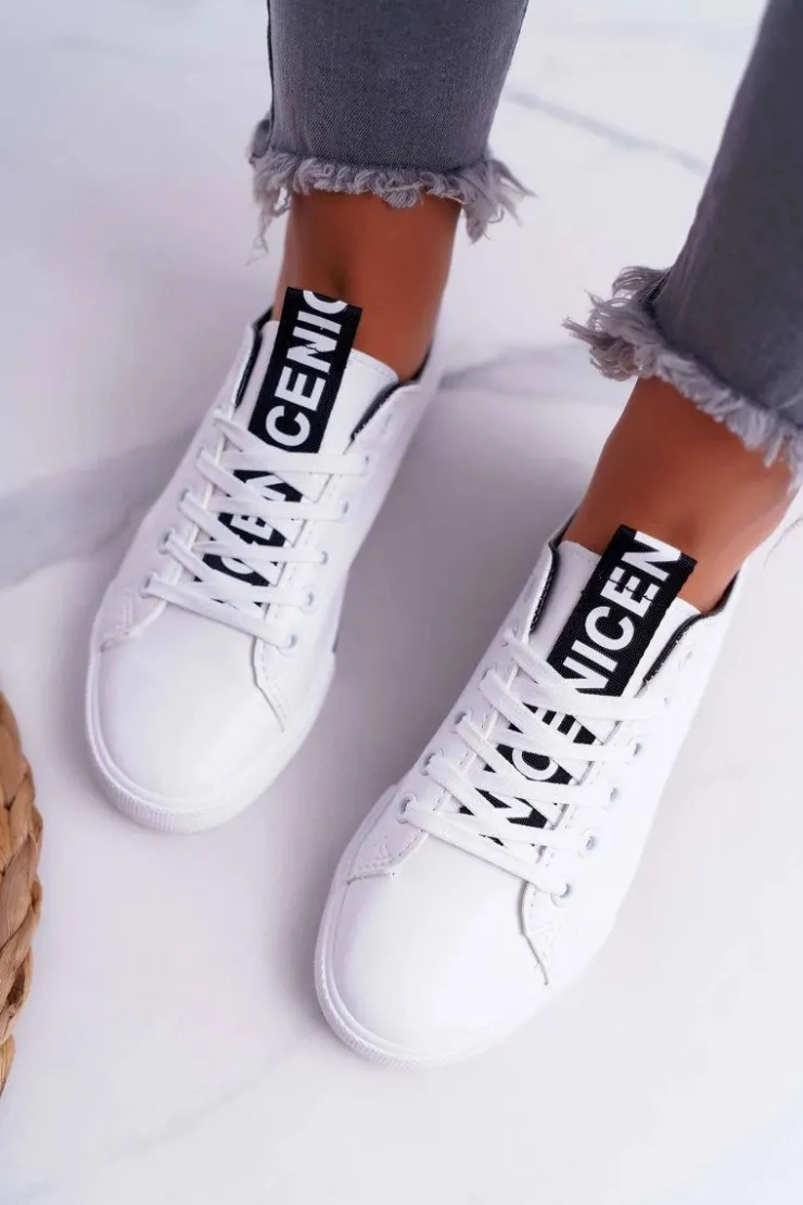 New Boto Trampki Damskie Białe Czarny Pasek Nigrid