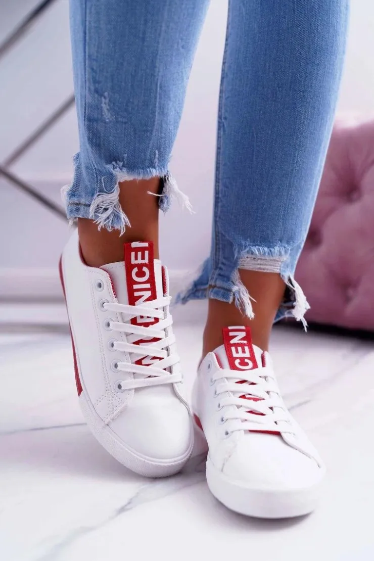 Damskie Boto Trampki Damskie Białe Czerwony Pasek Nigrid