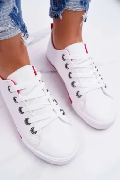 Boto Trampki Damskie Niskie*Trampki Damskie Białe Czerwony Pasek Nigrid2