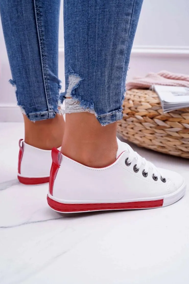 Boto Trampki Damskie Niskie*Trampki Damskie Białe Czerwony Pasek Nigrid2