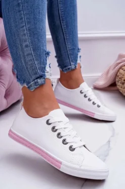 Damskie Boto Trampki Damskie Białe Różowy Pasek Nigrid2