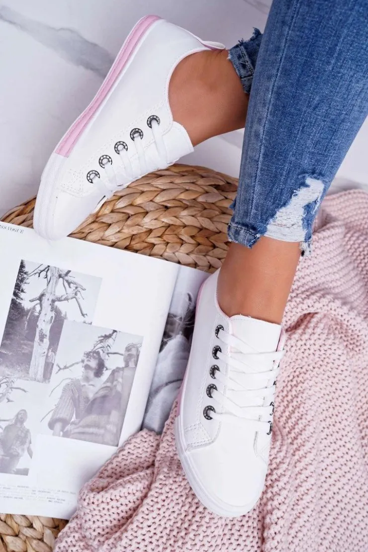 Damskie Boto Trampki Damskie Białe Różowy Pasek Nigrid2