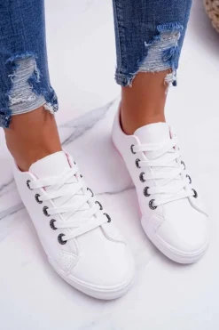 Damskie Boto Trampki Damskie Białe Różowy Pasek Nigrid2