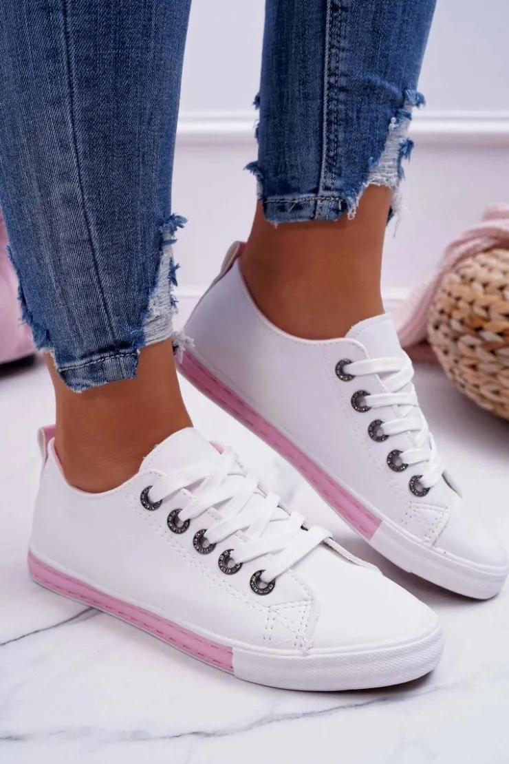 Damskie Boto Trampki Damskie Białe Różowy Pasek Nigrid2