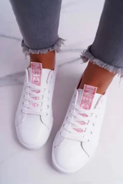 Boto Trampki Damskie Niskie*Trampki Damskie Białe Różowy Pasek Nigrid