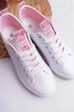 Boto Trampki Damskie Niskie*Trampki Damskie Białe Różowy Pasek Nigrid