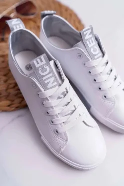 Boto Trampki Damskie Niskie*Trampki Damskie Białe Szary Pasek Nigrid