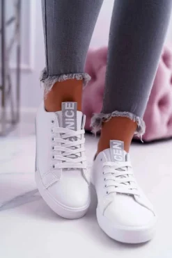 Boto Trampki Damskie Niskie*Trampki Damskie Białe Szary Pasek Nigrid