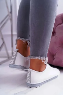 Boto Trampki Damskie Niskie*Trampki Damskie Białe Szary Pasek Nigrid