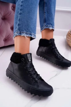 Damskie Big Star Shoes Trampki Damskie Big Star Wysokie Ocieplane Czarne EE274145