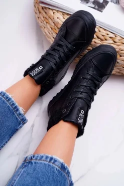 Damskie Big Star Shoes Trampki Damskie Big Star Wysokie Ocieplane Czarne EE274145