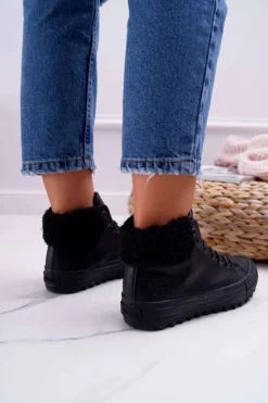 Damskie Big Star Shoes Trampki Damskie Big Star Wysokie Ocieplane Czarne EE274145