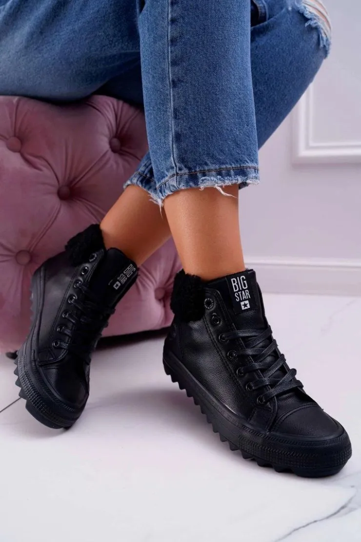 Damskie Big Star Shoes Trampki Damskie Big Star Wysokie Ocieplane Czarne EE274145