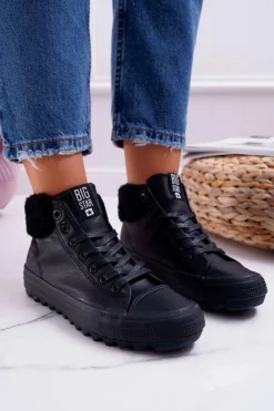 Damskie Big Star Shoes Trampki Damskie Big Star Wysokie Ocieplane Czarne EE274145