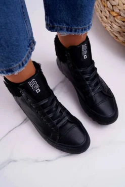 Damskie Big Star Shoes Trampki Damskie Big Star Wysokie Ocieplane Czarne EE274145