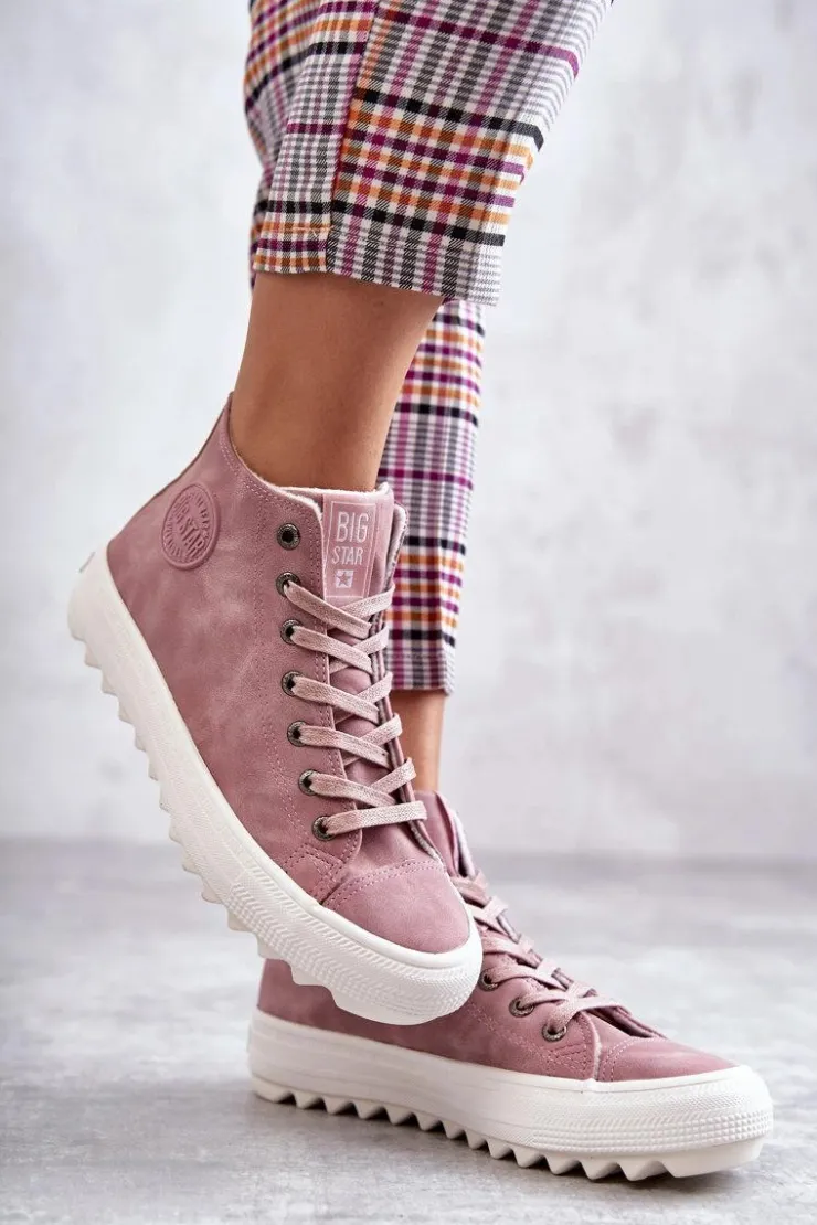 Big Star Shoes Trampki Ocieplane|Trampki Damskie Big Star*Trampki Damskie Big Star Wysokie Ocieplane Różowe EE274113 Różowy