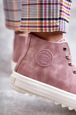 Big Star Shoes Trampki Ocieplane|Trampki Damskie Big Star*Trampki Damskie Big Star Wysokie Ocieplane Różowe EE274113 Różowy