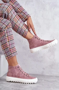 Big Star Shoes Trampki Ocieplane|Trampki Damskie Big Star*Trampki Damskie Big Star Wysokie Ocieplane Różowe EE274113 Różowy