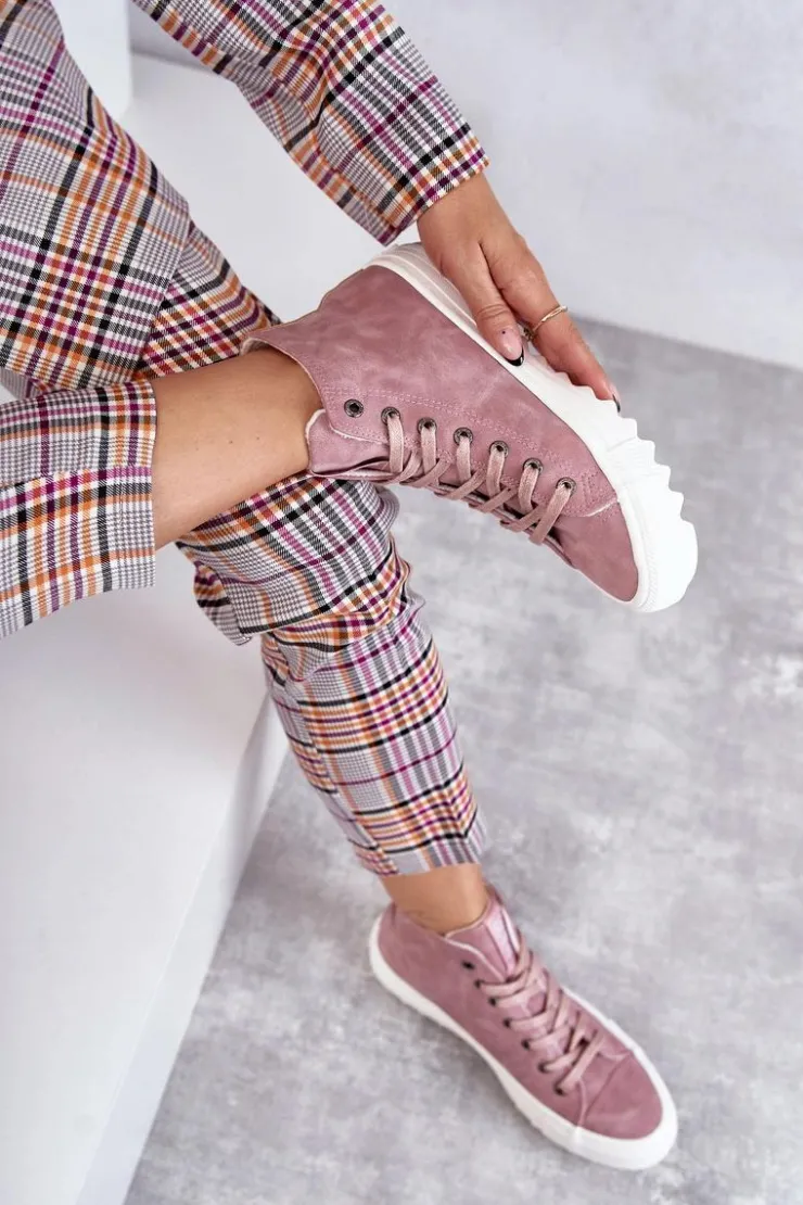 Big Star Shoes Trampki Ocieplane|Trampki Damskie Big Star*Trampki Damskie Big Star Wysokie Ocieplane Różowe EE274113 Różowy