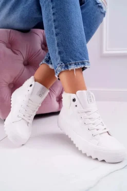 Sale Big Star Shoes Trampki Damskie Big Star Wysokie Ocieplane Białe EE274146