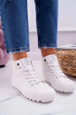 Sale Big Star Shoes Trampki Damskie Big Star Wysokie Ocieplane Białe EE274146