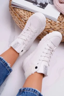 Sale Big Star Shoes Trampki Damskie Big Star Wysokie Ocieplane Białe EE274146