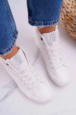 Sale Big Star Shoes Trampki Damskie Big Star Wysokie Ocieplane Białe EE274146